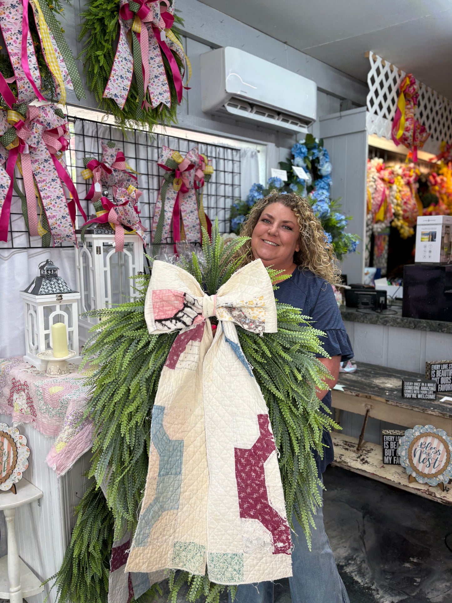 Large Pastel Vintage Quilted Beadgrass Wreath