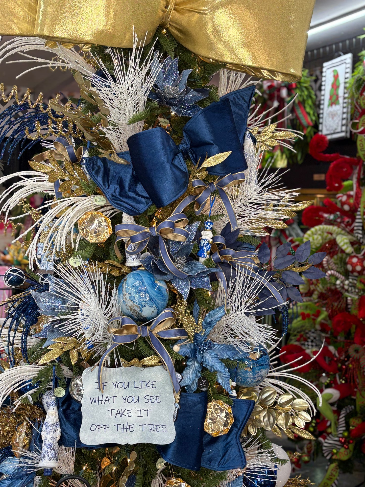 Lux Blue and Gold Christmas Tree Bow Box