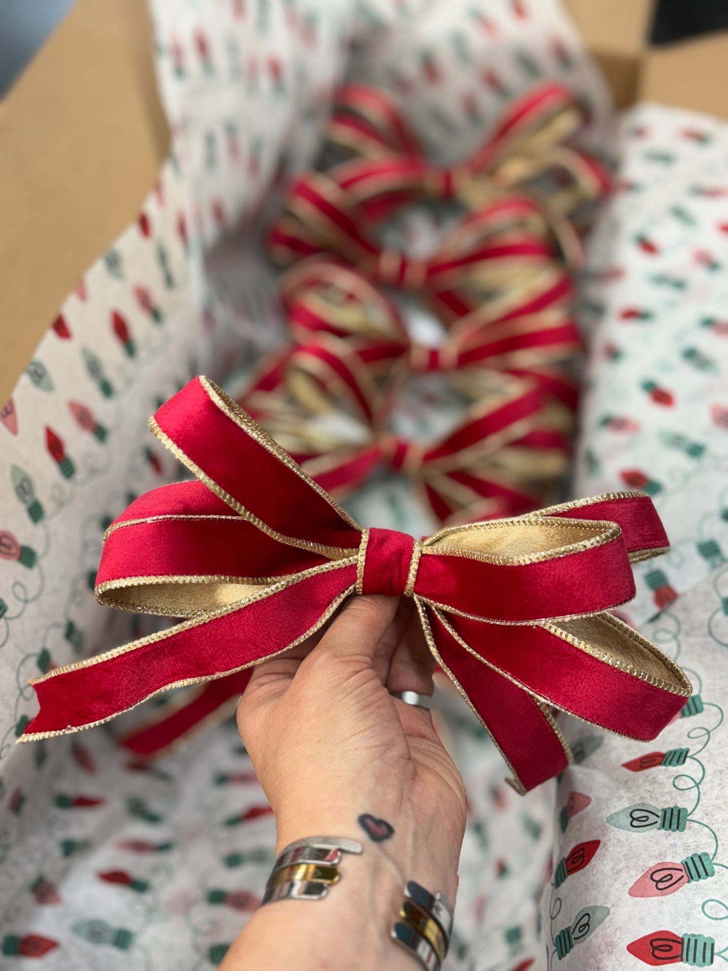 Red and gold Luxe Christmas tree bow box