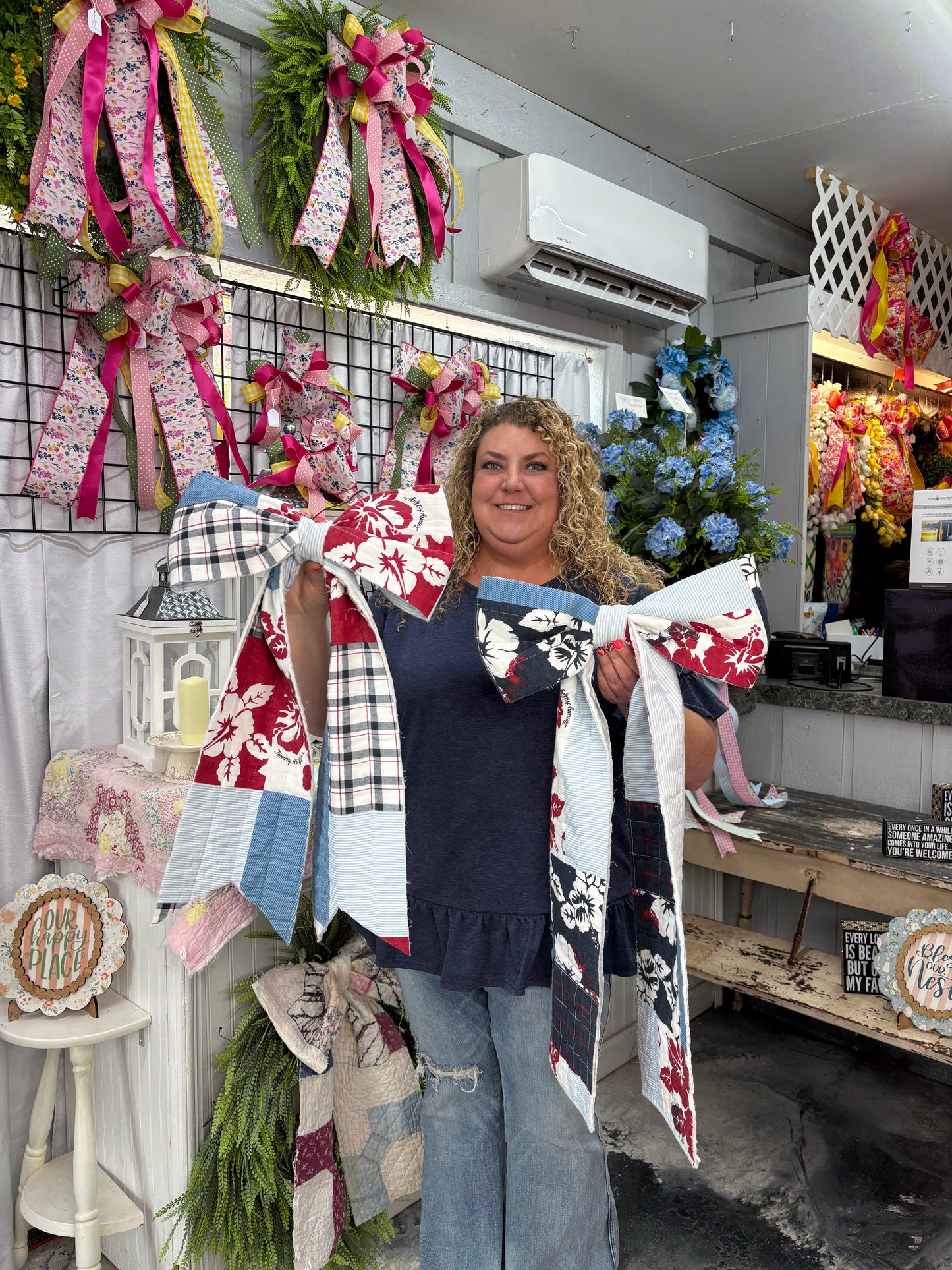 Large Patriotic Vintage Quilt Bow 