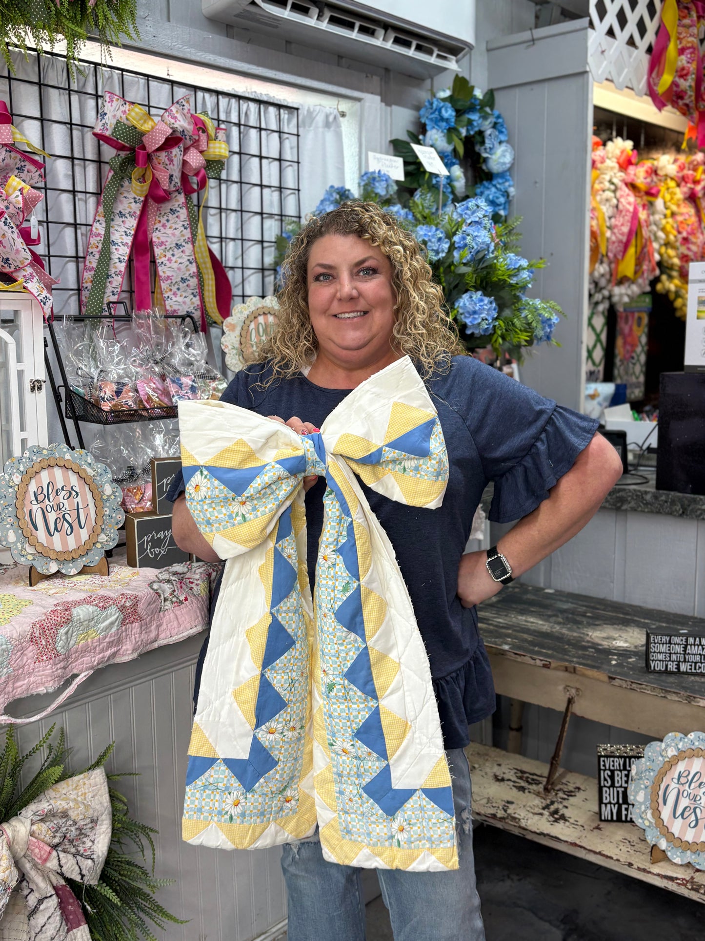 Large Bright Vintage Quilt Bow