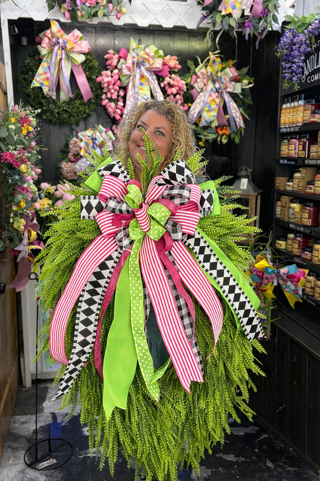 Large Pink Limeade Pop Beadgrass Wreath