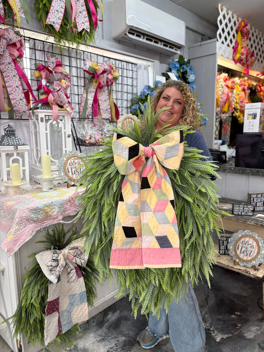 Medium Bright Vintage Quilted Beadgrass Wreath