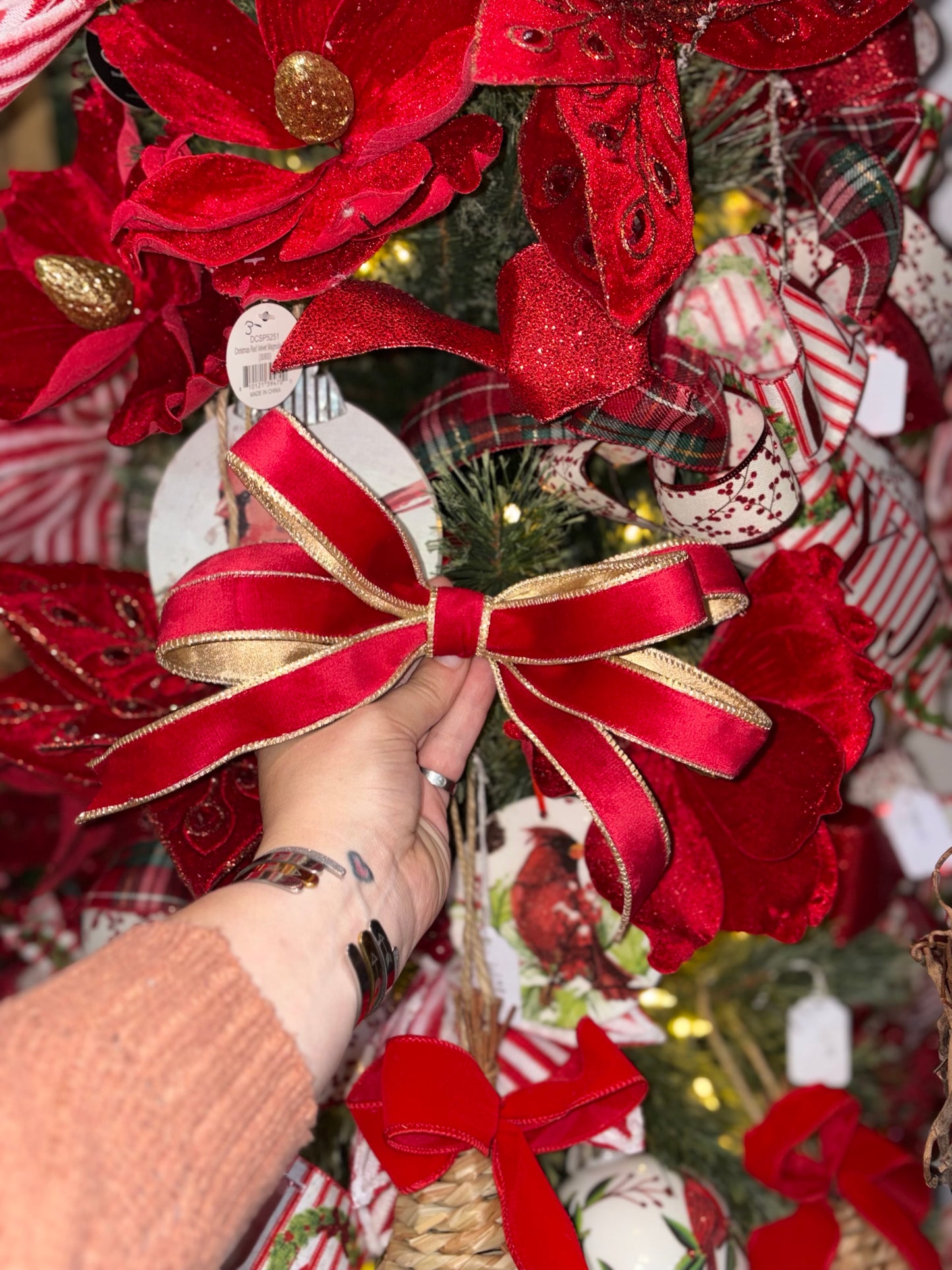 Red and gold Luxe Christmas tree bow box