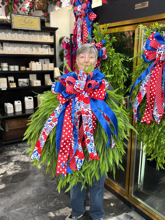 Medium Red White & Bloom Beadgrass Wreath