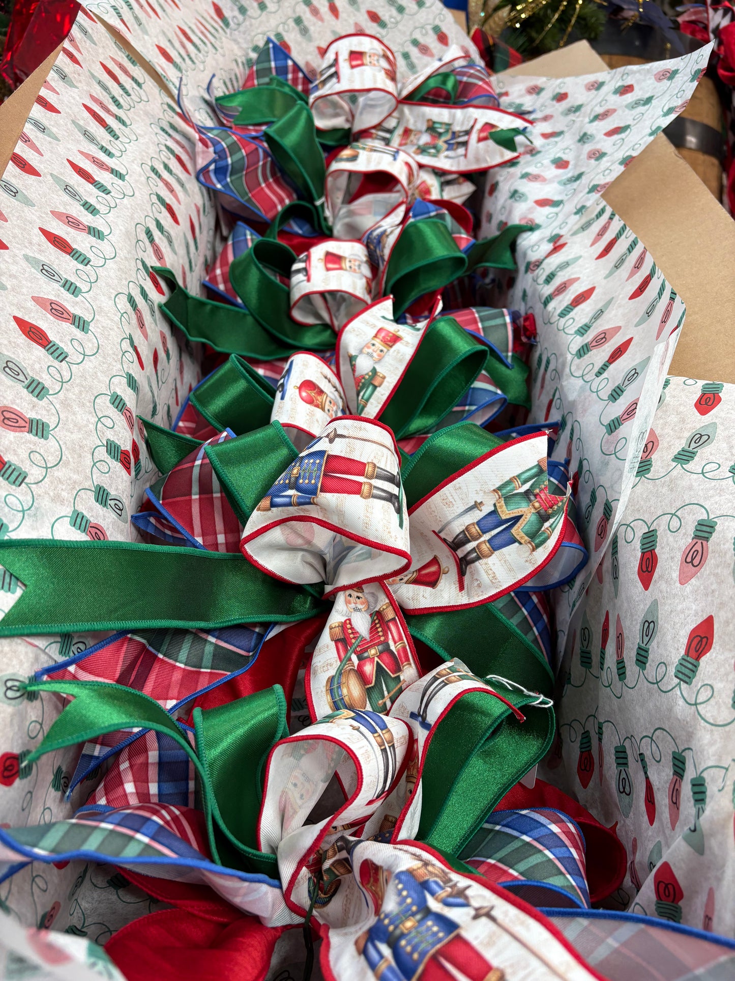 Traditional Nutcracker Christmas tree bow box