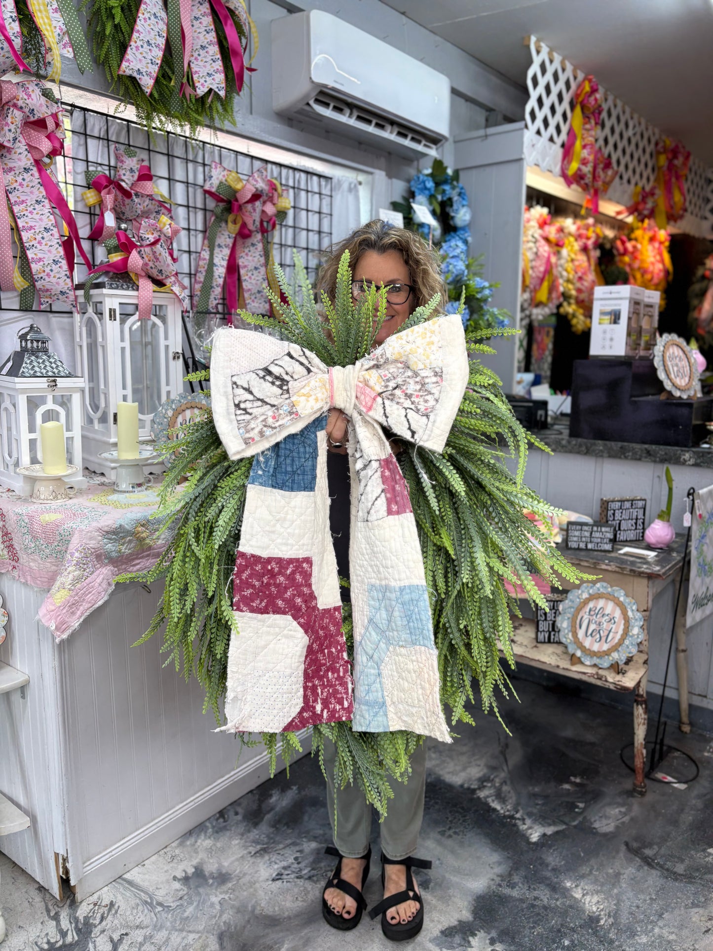 Small Pastel Vintage Quilted Beadgrass Wreath