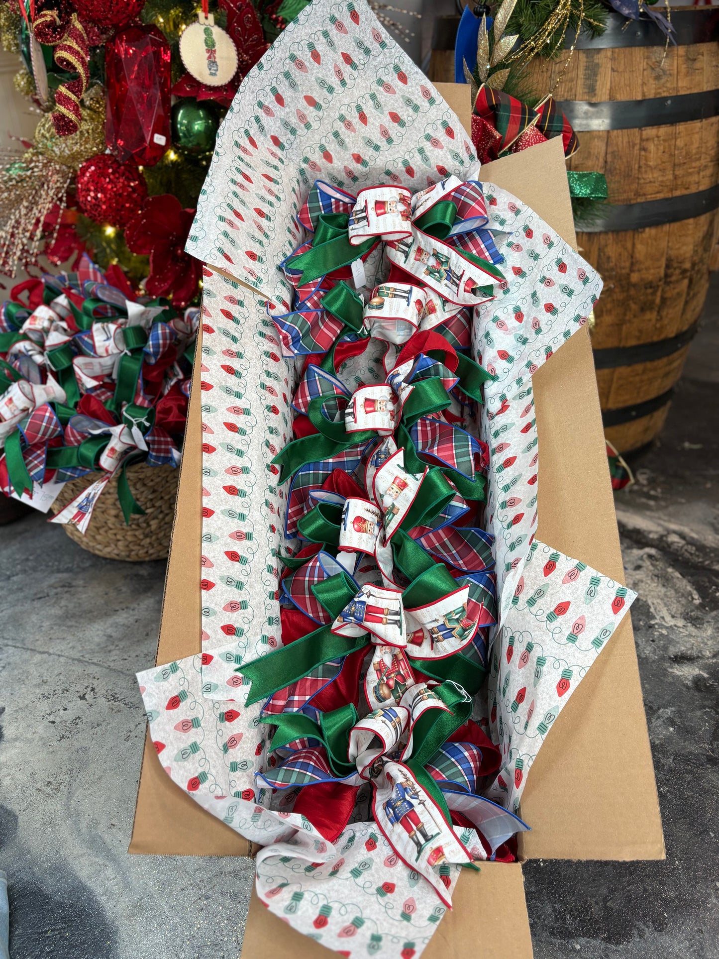 Traditional Nutcracker Christmas tree bow box