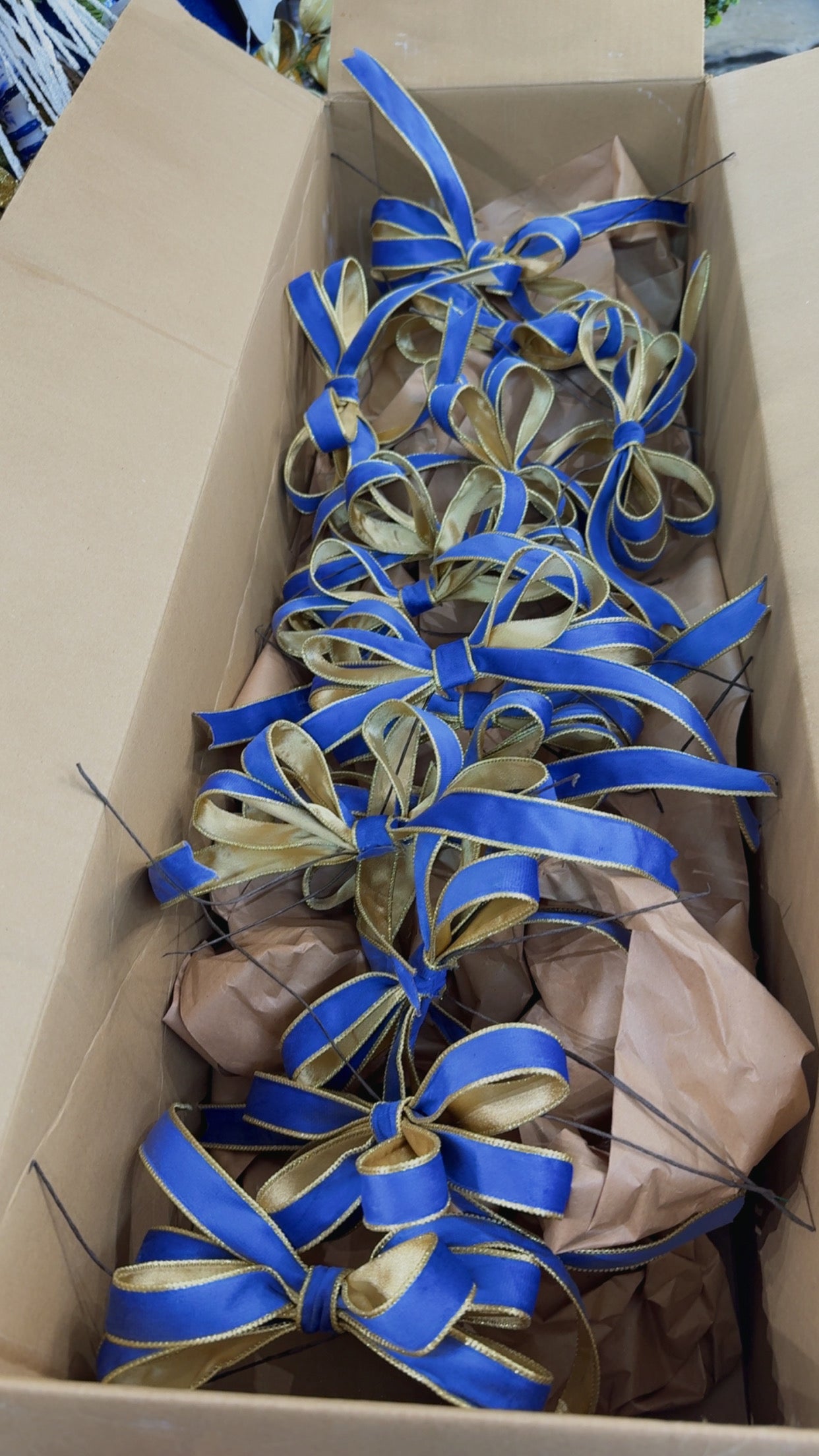 Lux Blue and Gold Christmas Tree Bow Box