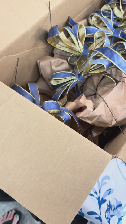 Lux Blue and Gold Christmas Tree Bow Box